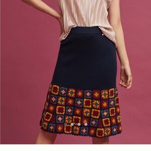 Anthropologie navy with crotchet bottom sweater skirt